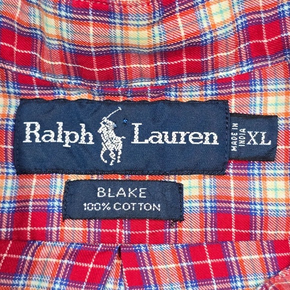 Ralph Lauren Blake Shirt Mens XL Plaid Button Up Long‎ Sleeve Blue Pony Preppy - Picture 5 of 10